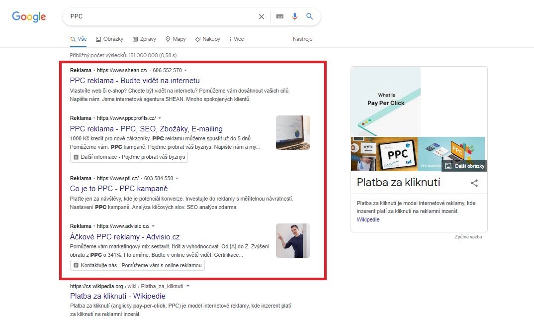 PPC reklama ve vyhledávači Google